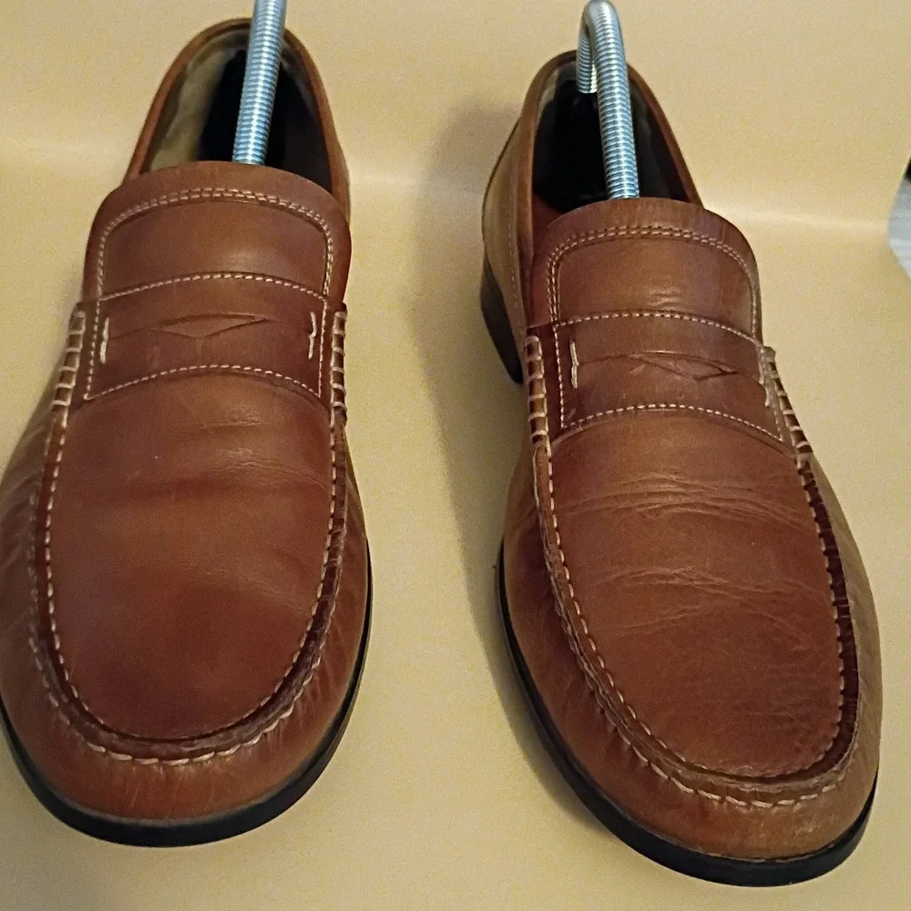 Johnston & Murphy Penny Loafers‎ Mens 9M Brown Leather Sheepskin Lining Slip On